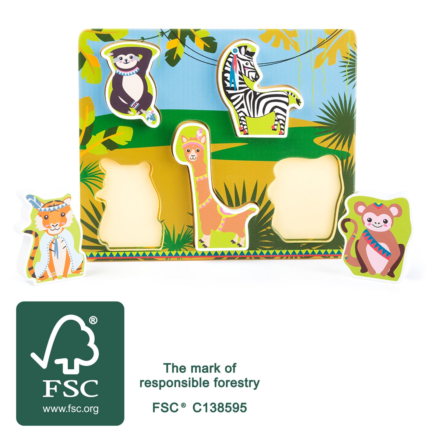 Puzzle de encajables de madera con animales de la selva - Amapuches
