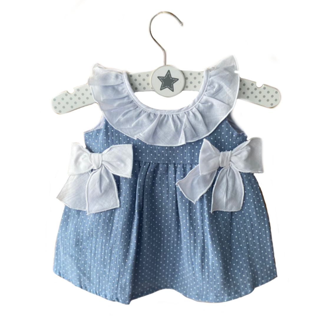 Vestido bebe nina sin mangas en tela de algodon con topitos blancos