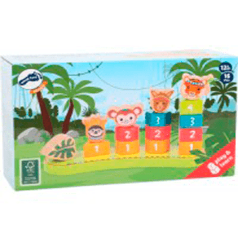 Juego apilable de animales de la selva con piezas de madera encajables - Amapuches