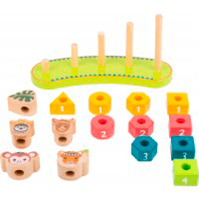 Juego apilable de animales de la selva con piezas de madera encajables - Amapuches