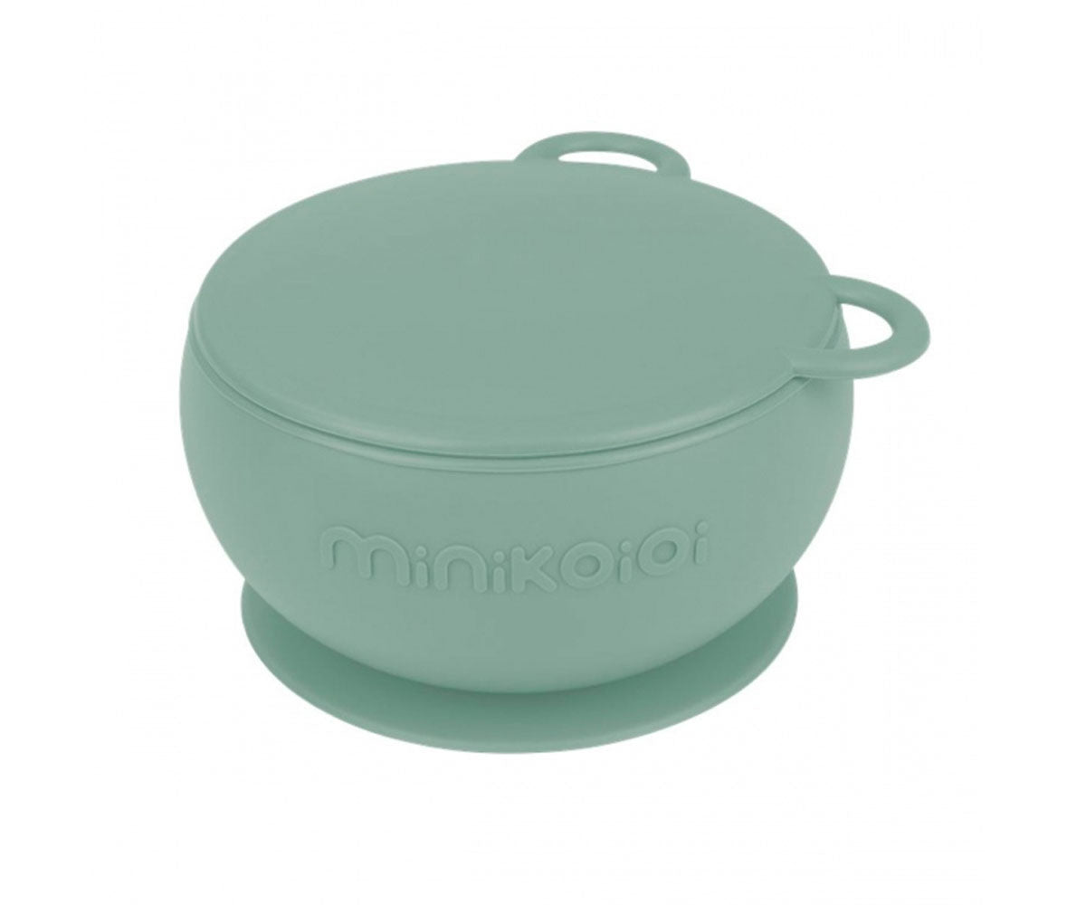 Bol de silicona verde con tapa y ventosa - Amapuches