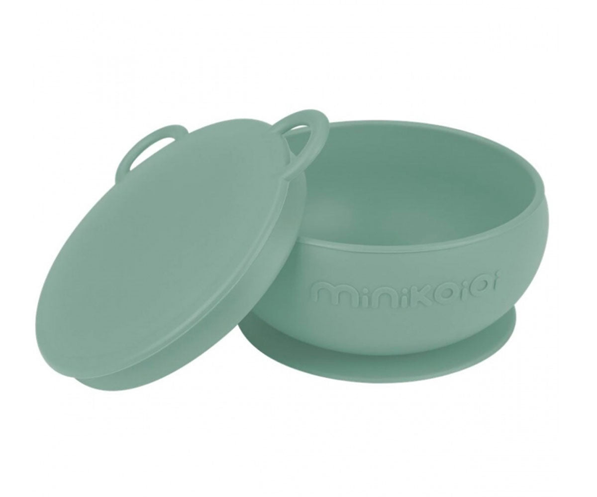 Bol de silicona verde con tapa y ventosa - Amapuches