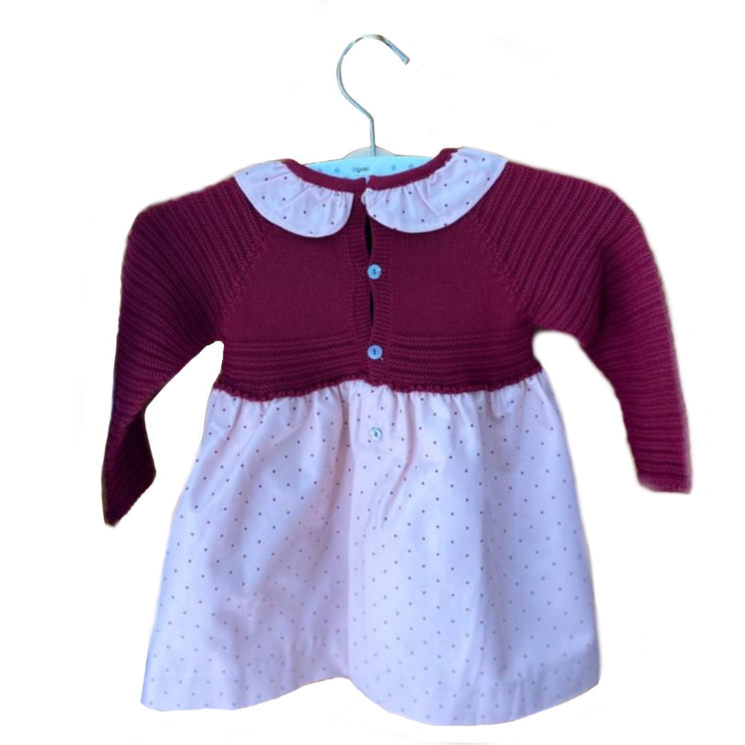 Vestido bebé manga larga con tejido y tela de algodón - Amapuches