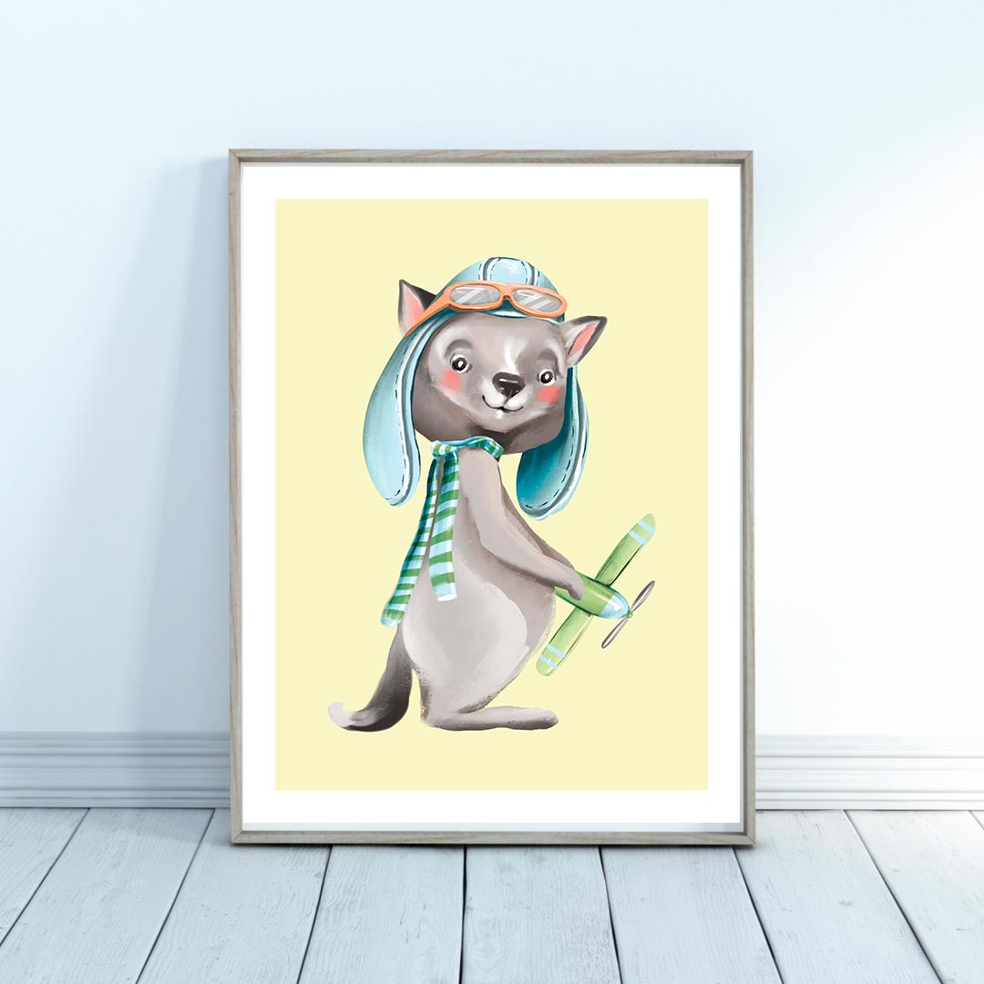 Póster minimalista para la habitación del bebé. Modelo Zorro Aviador - Amapuches