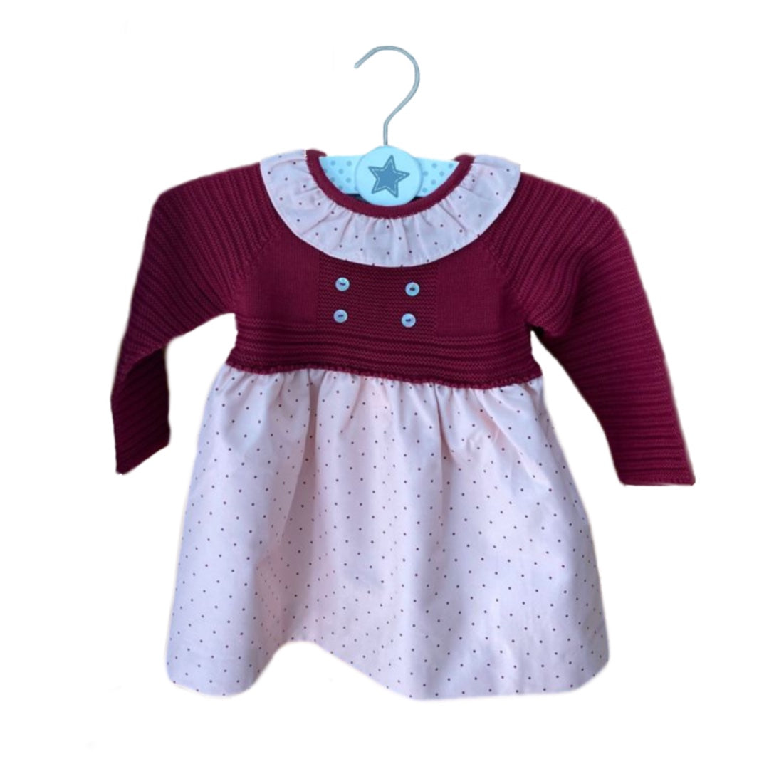 Vestido bebé manga larga con tejido y tela de algodón - Amapuches