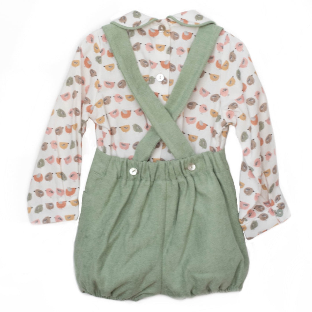 Conjunto camisa y peto pajaritos bebé niño - Amapuches