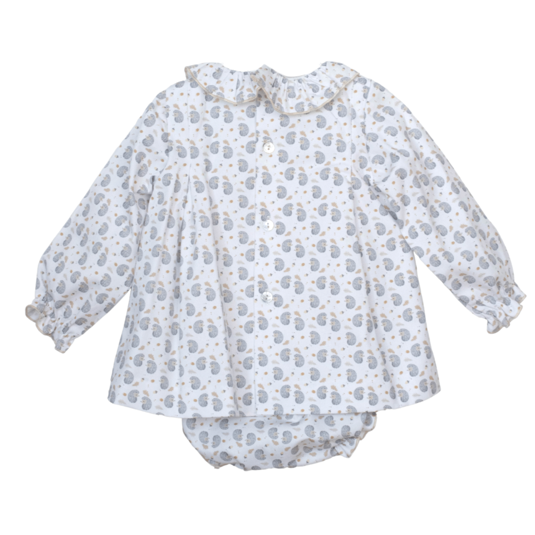 Conjunto bebé niña de vestido manga larga con cubrepañal y capota - Amapuches