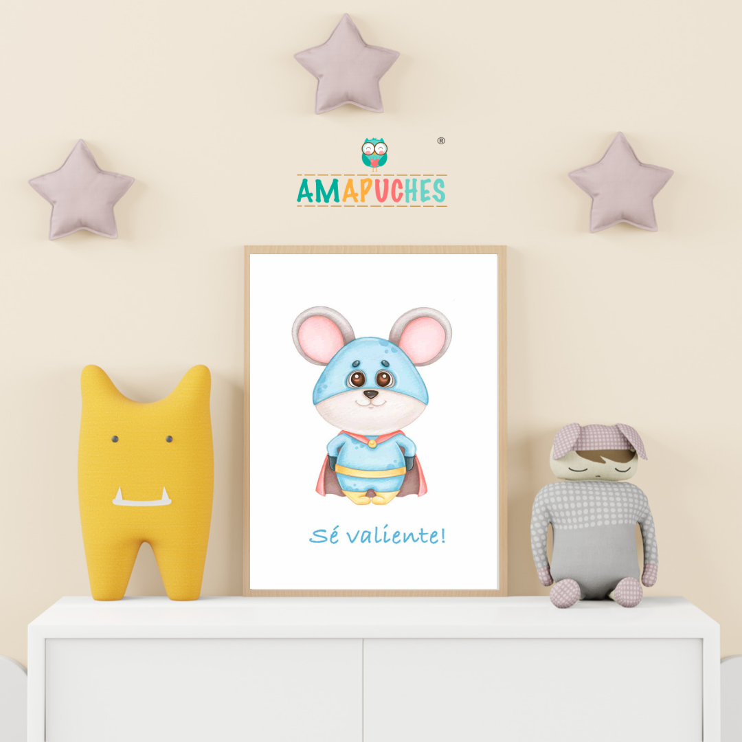 Póster minimalista para la habitación del bebé. Modelo Ratón Be Brave - Sé valiente - Amapuches