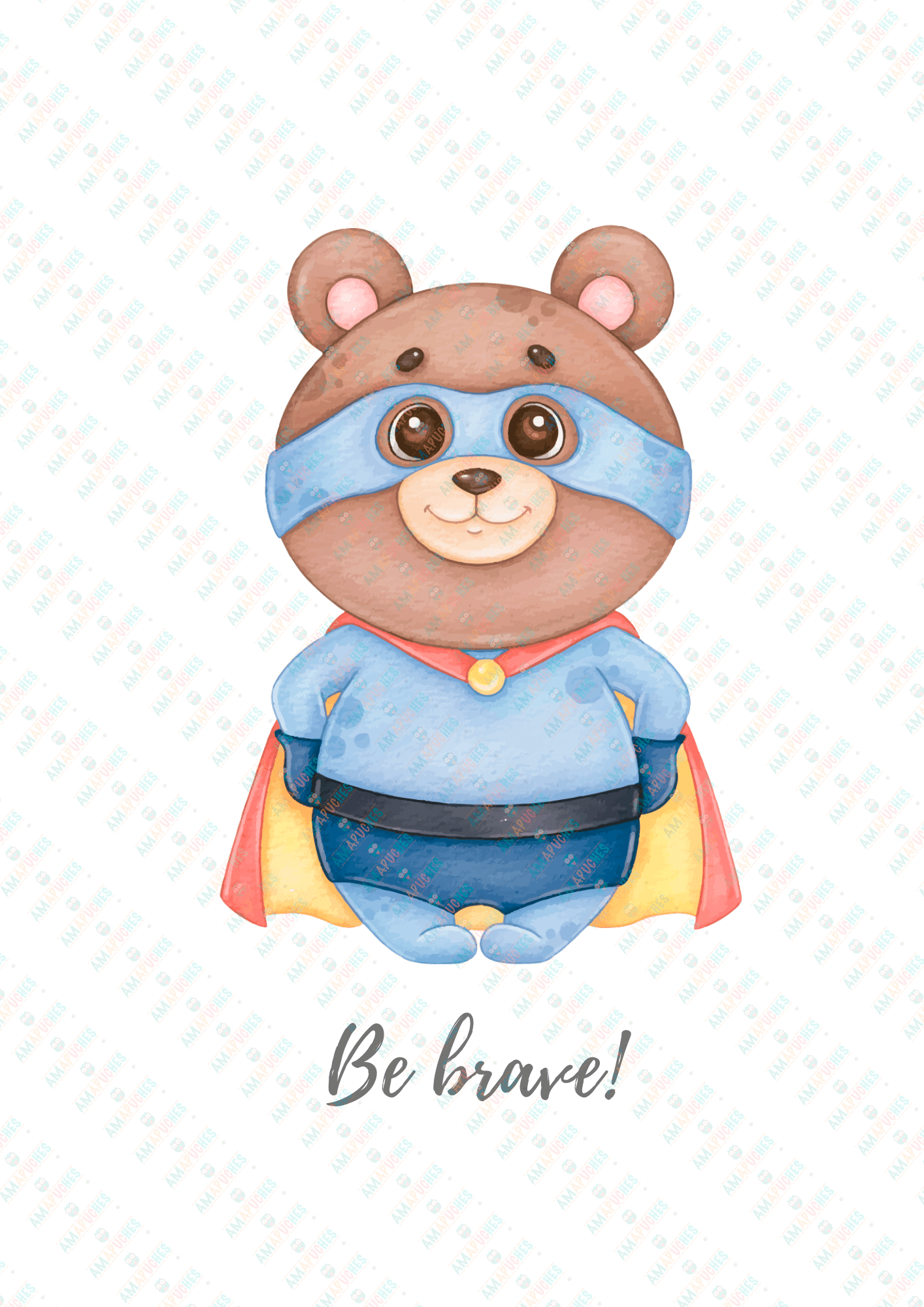 Póster minimalista para la habitación del bebé. Modelo Oso Be Brave - Sé valiente - Amapuches
