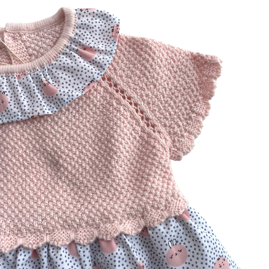 Vestido para bebé manga corta con tejido y tela de algodón - Amapuches