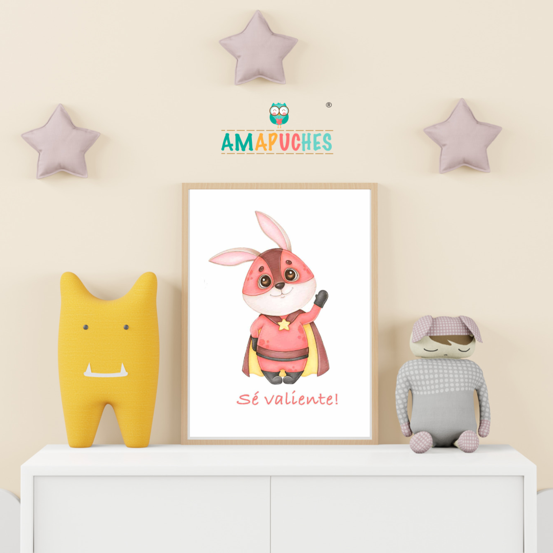 Póster minimalista para la habitación del bebé. Modelo Conejo Be Brave - Sé valiente - Amapuches