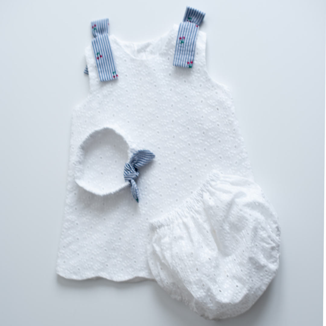 Conjunto vestido bebé niña bordado inglés de algodón con lazos - Amapuches