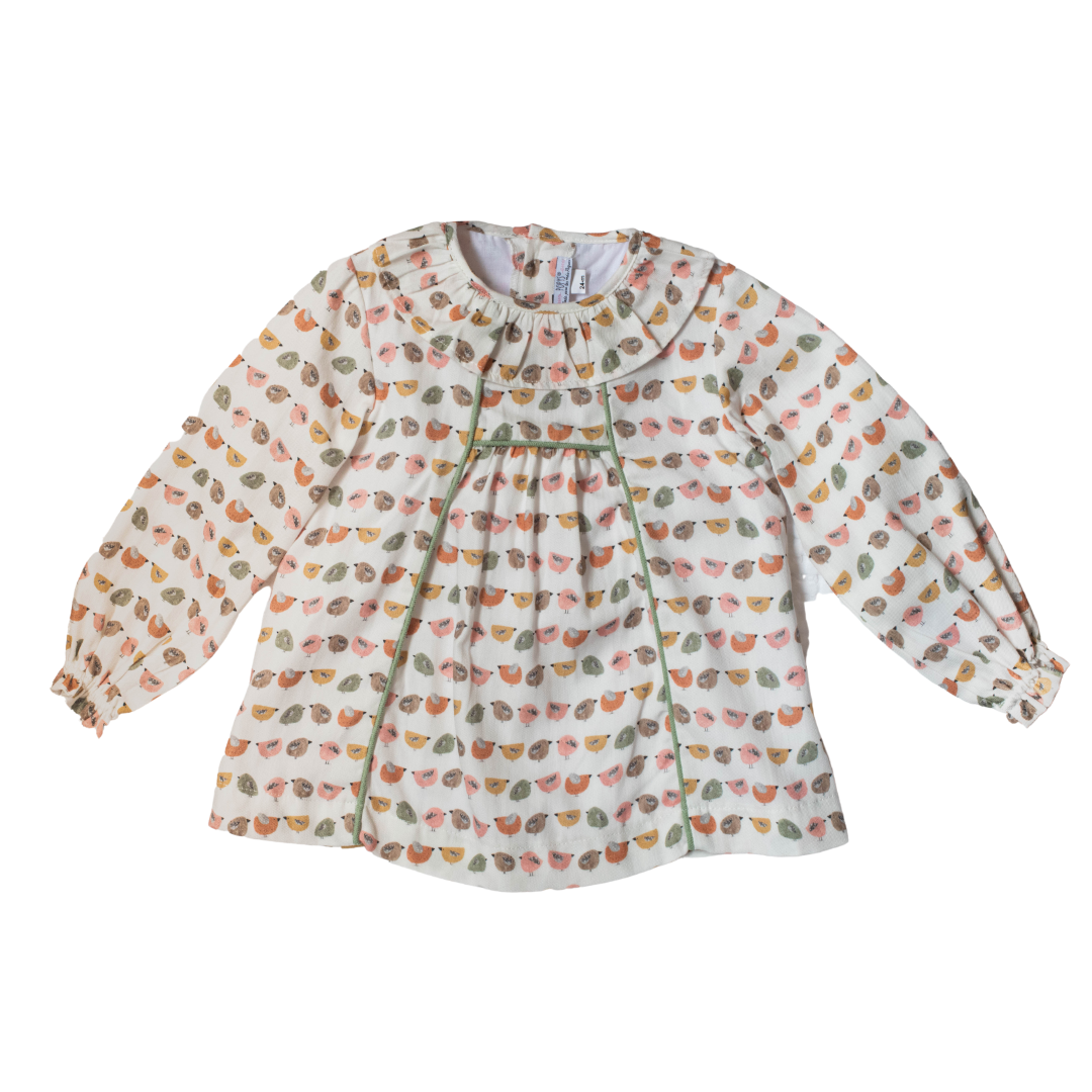 Conjunto pajaritos bebé niña vestido manga larga y cubrepañal - Amapuches