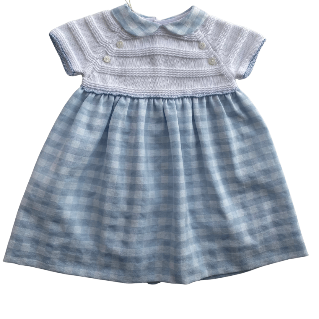 Vestido bebé manga corta con tejido y tela vichy - Amapuches
