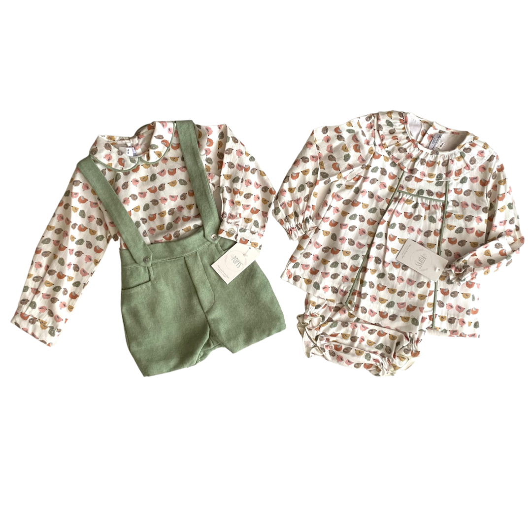 Conjunto camisa y peto pajaritos bebé niño - Amapuches