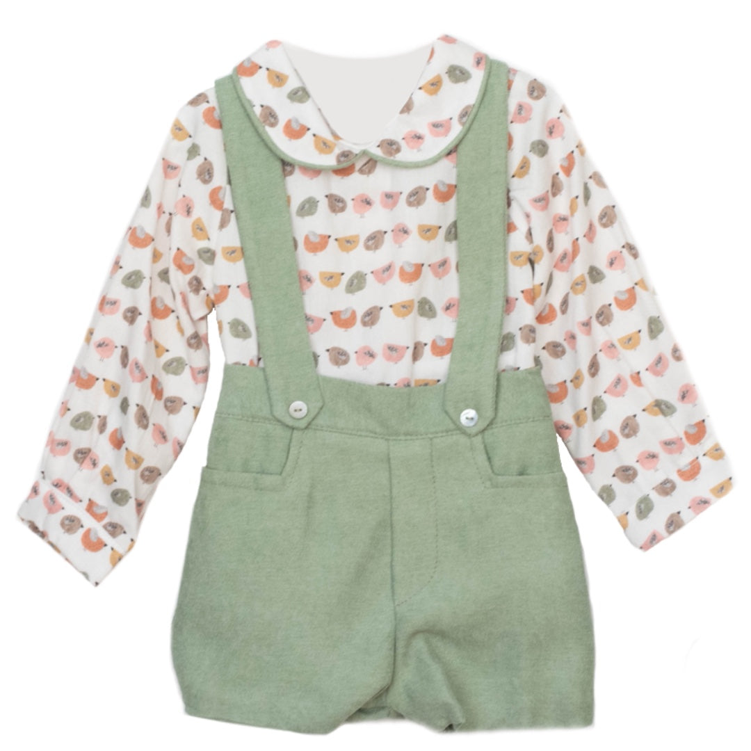 Conjunto camisa y peto pajaritos bebé niño - Amapuches