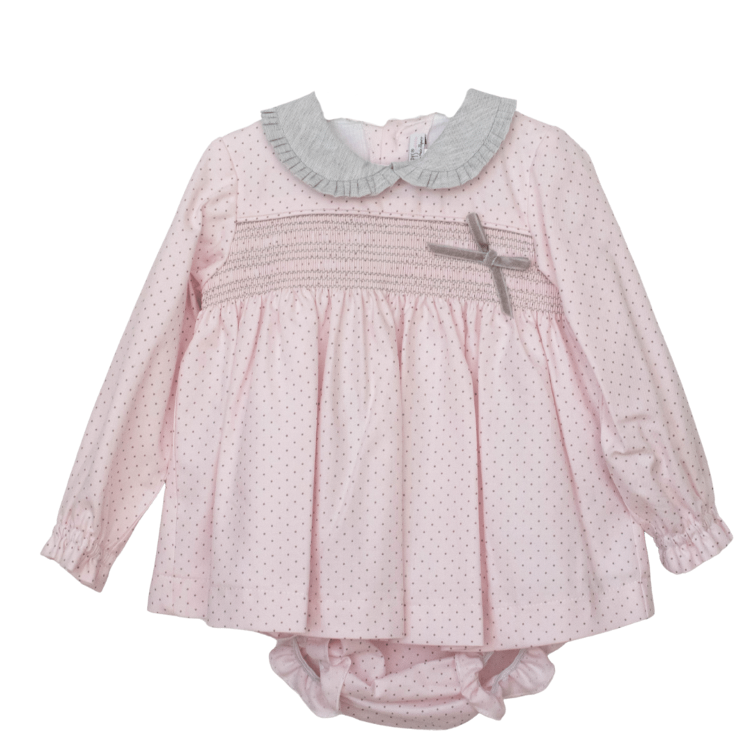 Conjunto bebé niña vestido manga larga con cubrepañal y capota - Amapuches