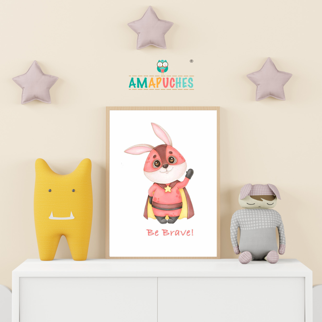 Póster minimalista para la habitación del bebé. Modelo Conejo Be Brave - Sé valiente - Amapuches
