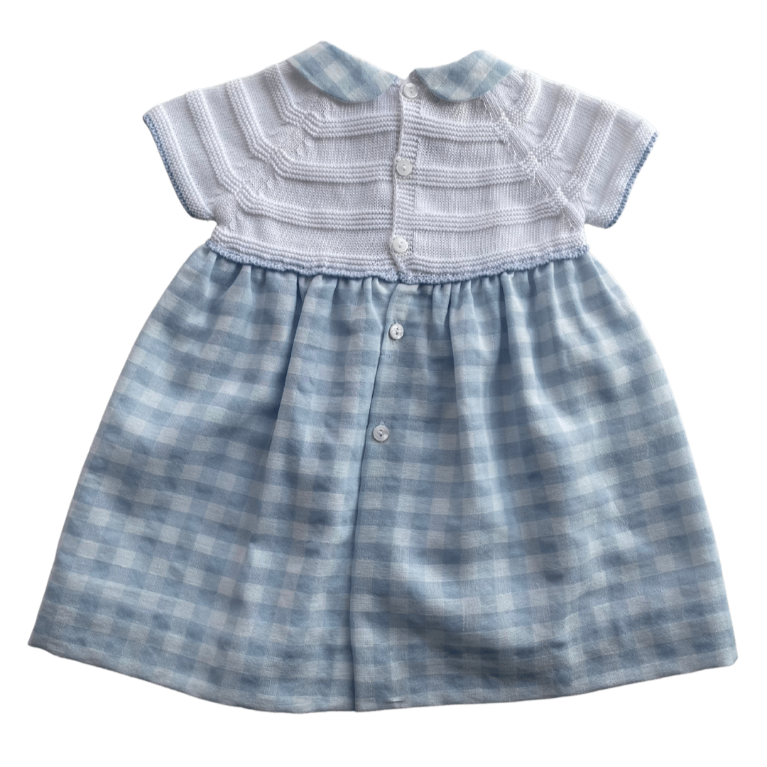 Vestido bebé manga corta con tejido y tela vichy - Amapuches