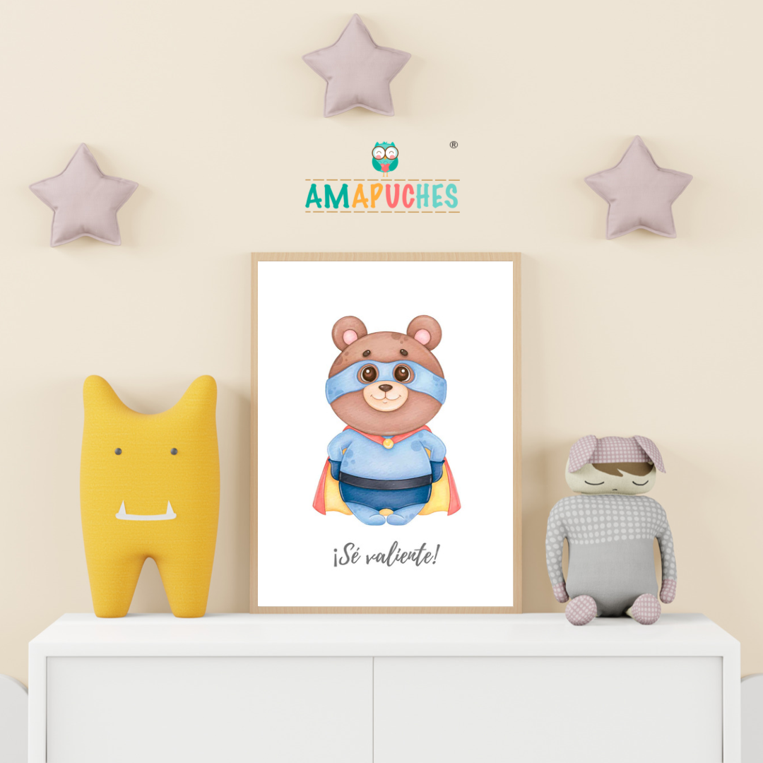 Póster minimalista para la habitación del bebé. Modelo Oso Be Brave - Sé valiente - Amapuches