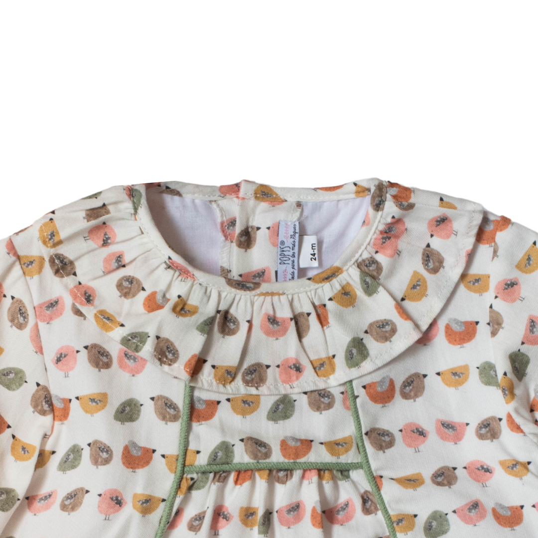 Conjunto pajaritos bebé niña vestido manga larga y cubrepañal - Amapuches