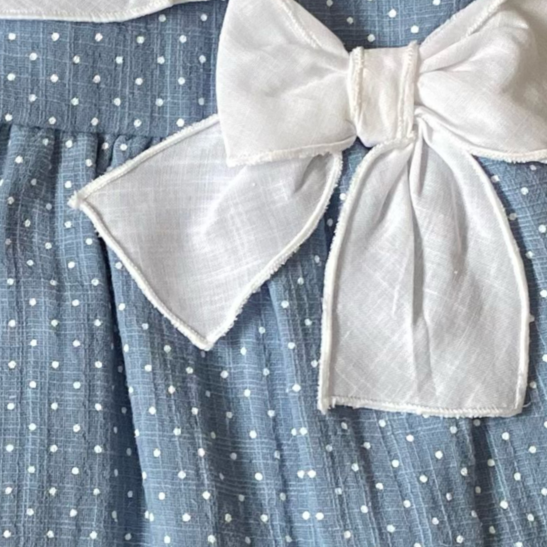 Vestido bebé niña sin mangas en tela de algodón con topitos blancos - Amapuches